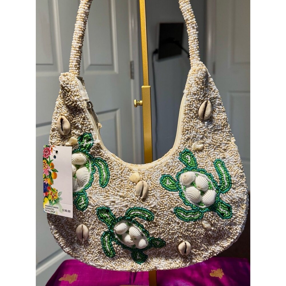 NWT America & Beyond Beaded Sea Turtle Shell Hobo Bag Resort